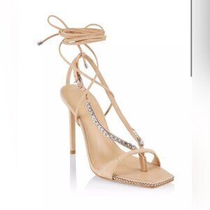 Schutz Leather Vikki Crystal Strappy Heels Sandals heels Beige Suede Crystal 6.5